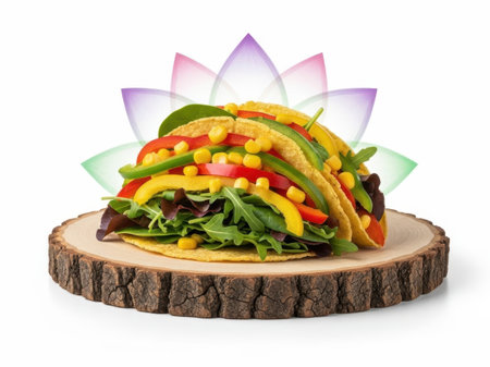 Vibrant vegetable tacos isolated on white backgroundの素材