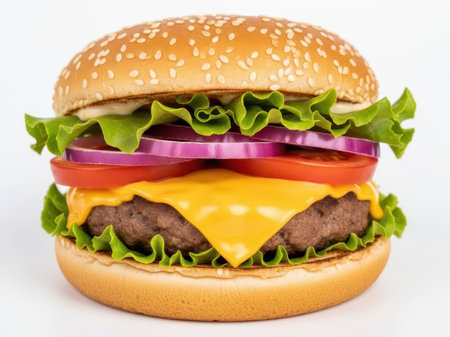 Delicious cheeseburger isolated on white backgroundの素材