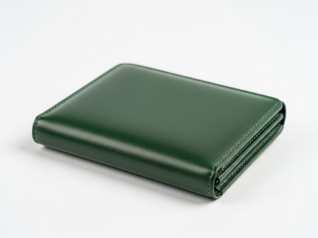 Green leather wallet isolated on white backgroundの素材