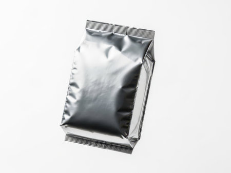 Silver foil pouch isolated on white backgroundの素材