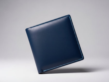 Blue leather wallet isolated on white backgroundの素材