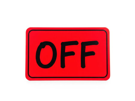 Red off sign isolated on white backgroundの素材