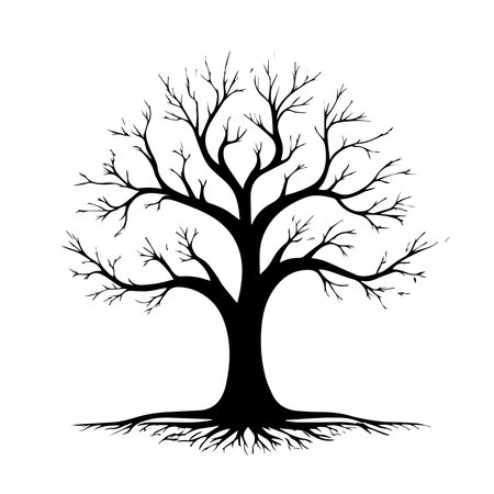 Black Tree with Roots Isolated on White Background. Vector Illustrationのイラスト素材