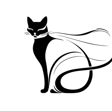 Black cat with a tail on a white background. Vector illustration.のイラスト素材