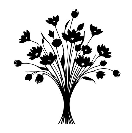Bouquet of flowers. Black silhouette on a white background.のイラスト素材