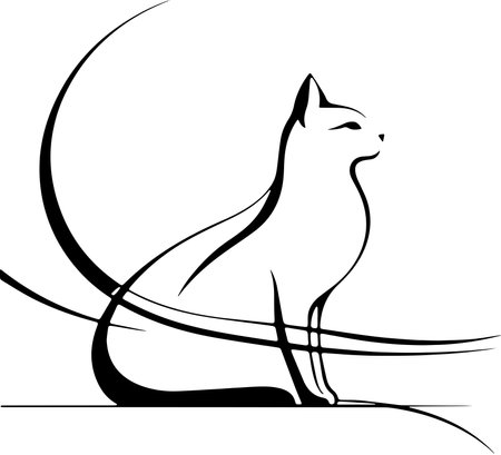 Illustration of a Cat Silhouette on a white background.のイラスト素材
