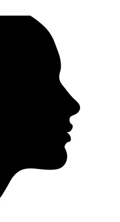 Silhouette of a woman's head on a white background.の素材