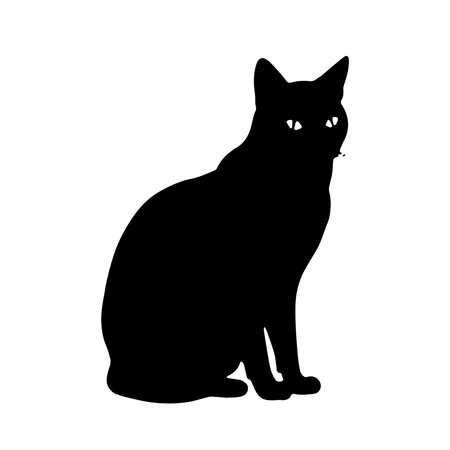 A graceful black cat silhouette captured in a moment of stillness against a serene background, symbolizing mystery, independence, and elegance. Ideal for prints, wall art, t-shirts, and digital designs, this vector-style feline image brings a touch of nocturnal charm and minimalistic beauty to any creative project.のイラスト素材
