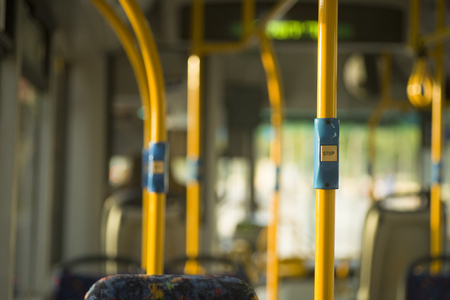 bus interior stop bell handle. の写真素材