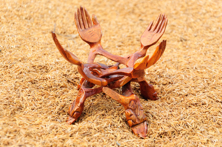 Wood handcraft on husk の写真素材