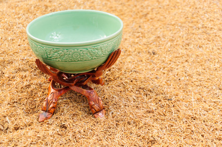 Wood handcraft on husk の写真素材