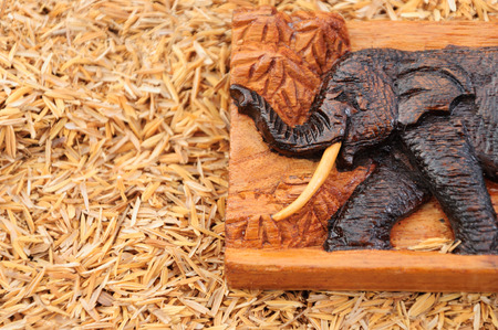 Wood handcraft on husk の写真素材