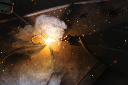 welder Welding Sparks  steel in factoryの写真素材