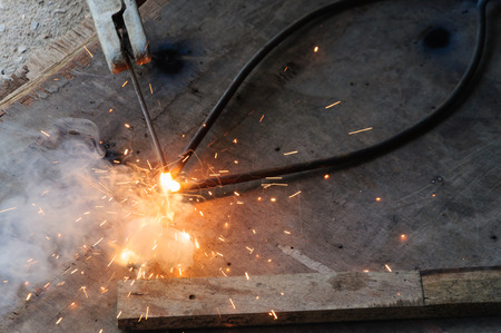 welder Welding Sparks  steel in factoryの写真素材
