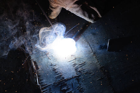 welder Welding Sparks  steel in factoryの写真素材