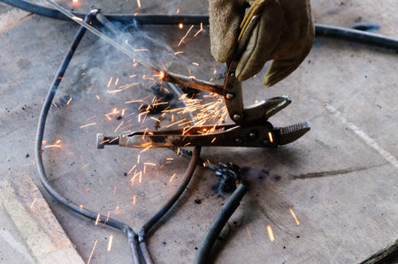 welder Welding Sparks  steel in factory