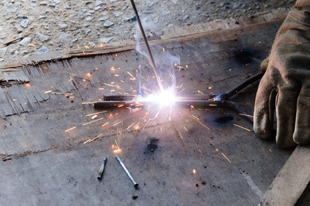 welder Welding Sparks  steel in factoryの写真素材