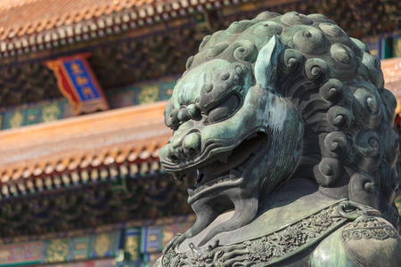 Bronze lion of the Forbidden City in Beijingのeditorial素材