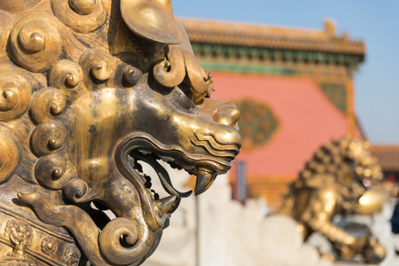 Copper lion of the Forbidden City in Beijingのeditorial素材