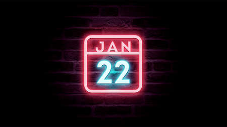 January 22 neon sign on a brick wall background. Vector illustration.の写真素材