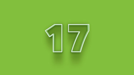 green 3d number 17 isolated on green background coupon 17 3d numbers rendering discount collection...