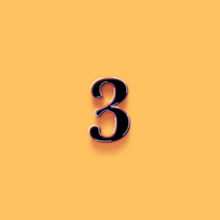 Number three with shadow effect isolated on orange background. 3d renderingの写真素材
