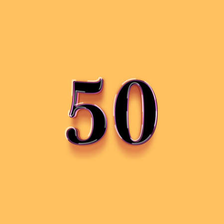 50 number with shadow on orange background. Realistic 3d font.の写真素材