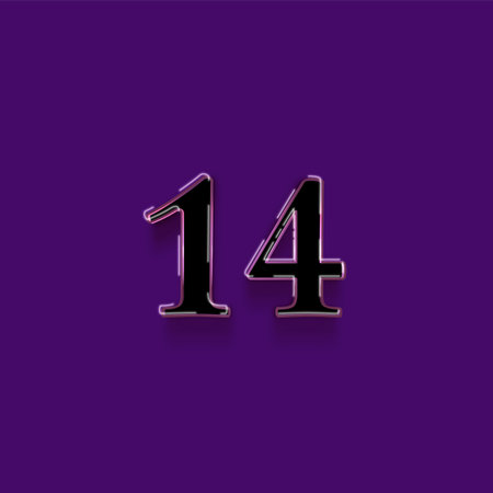 Metal number 14 with shadow isolated on purple background. 3d renderingの写真素材