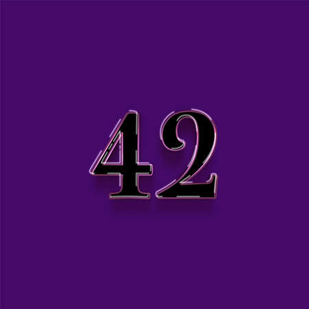 Metal number 42 with shadow isolated on purple background. Computer generated 3D photo rendering.の写真素材