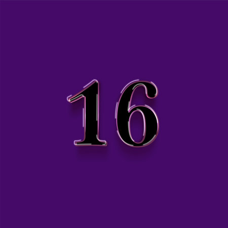 Number 16 on purple background with shadow. Computer generated 3D photo rendering.の写真素材