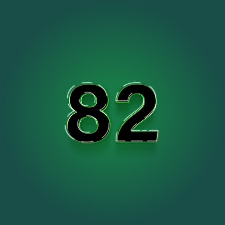 82 number with white outline and shadow isolated on green background, realistic shadowの写真素材