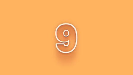 Number 9. Digitally generated image of number 9 on orange background.の写真素材