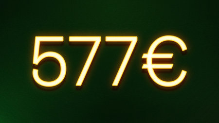Neon glowing 5-7 euro sign on dark background. 3D rendering