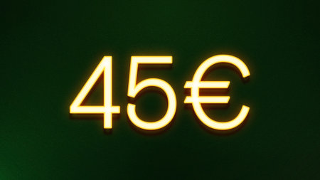3D rendering of the word 45 euro on a green background.