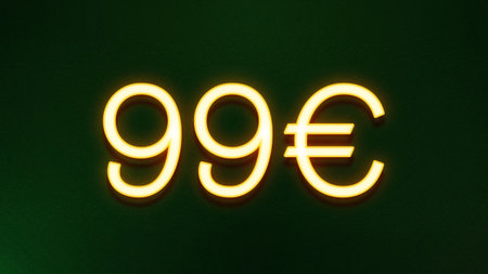 90 euro neon sign. Glowing yellow symbol on a dark backgroundの写真素材
