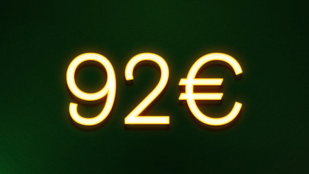 90 euro sign in neon light on a green background. 3d rendering