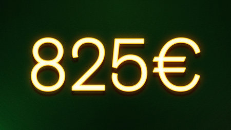 Yellow neon sign with inscription 85 euro on a dark green background.