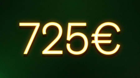 Yellow neon sign with the date of the twenty-five euro on a green background