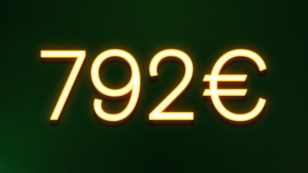 Illustration of a glowing yellow euro sign on a dark green backgroundの写真素材