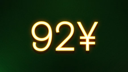 90 yen neon sign on a green wall. 3d rendering.