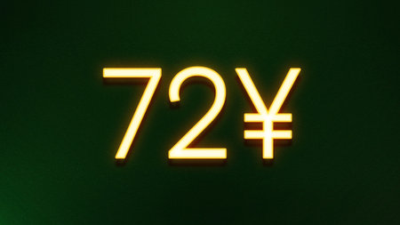 75 yen sign in neon light on a green background. 3d rendering