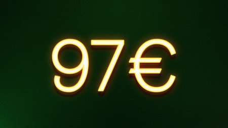 95 euro sign in neon light on a green background. 3d rendering