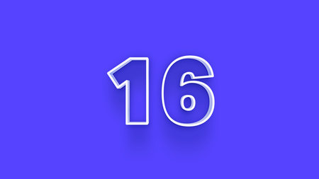 Number 16 blue background 3D illustration 3D rendering simple minimalism