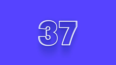 37 number 3 blue color with white outline and shadow isolated on blue backgroundの写真素材