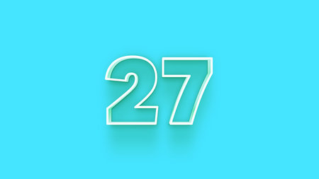 27 number 3d realistic shadow effect light blue background. 27 number vector illustration.
