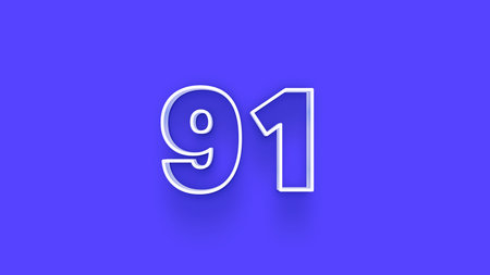 Number 91 blue background. 3d rendering, 3d illustration.