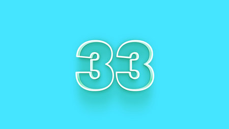 33 Years Anniversary Celebration White Color Text on Blue Background 3D Illustration