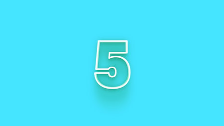 Number 5 blue background. 3d rendering, 3d illustration.