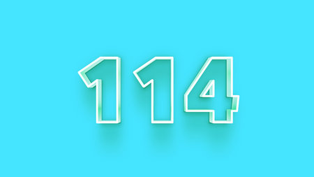 White neon number 14 with shadow on blue background. Vector illustration.