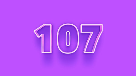 10 7 number with shadow on purple background. Horizontal banner.